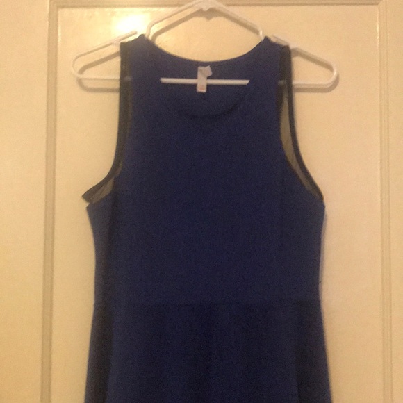 Blue A-Line Dress w/ Black Mesh Details - Picture 1 of 4